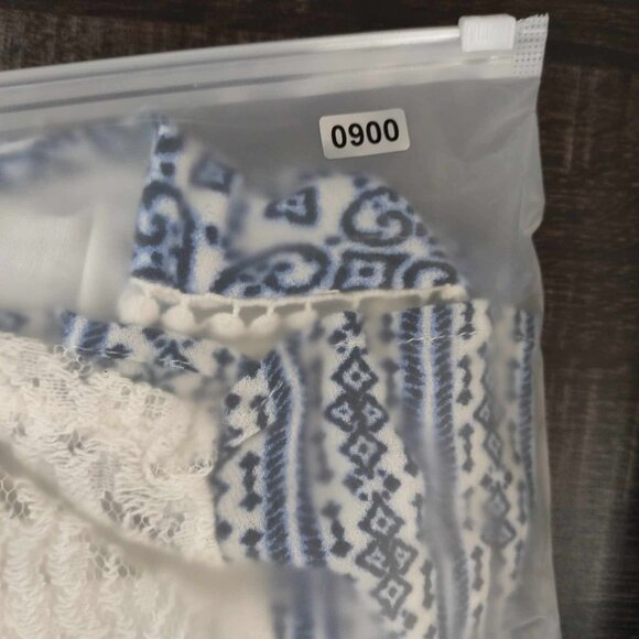 Altar'd State Women's M Blue & White Boho Patchwork Lace Plaid Cottagecore Dress - Picture 8 of 8